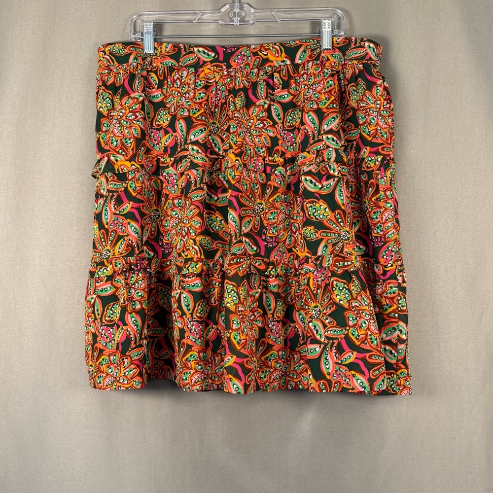 J.Crew Factory Women XL Preppy Floral Verte Fern Canyon Tiered Lined Mini Skirt